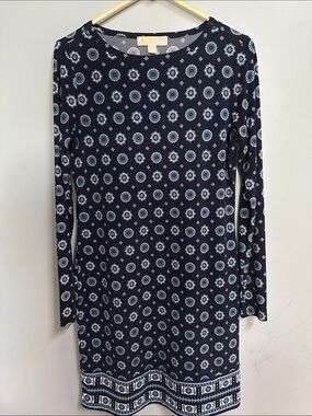 Michael Kors Navy Long Sleeve Medallion Print Dress